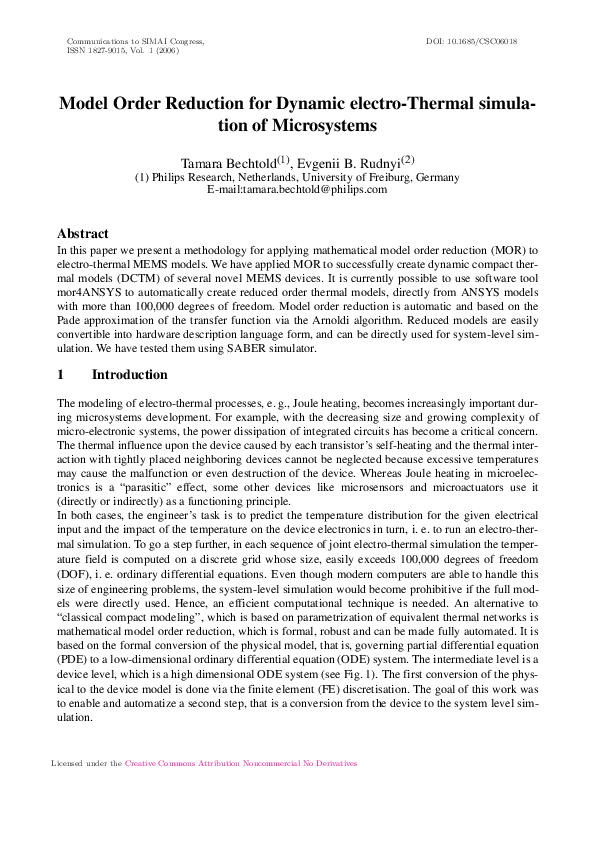 (PDF) Model Order Reduction for Dynamic Electro-Thermal Simulation of ...
