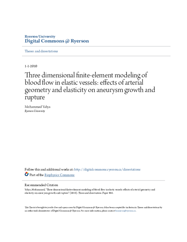(PDF) Three dimensional finite-element modeling of blood flow in ...