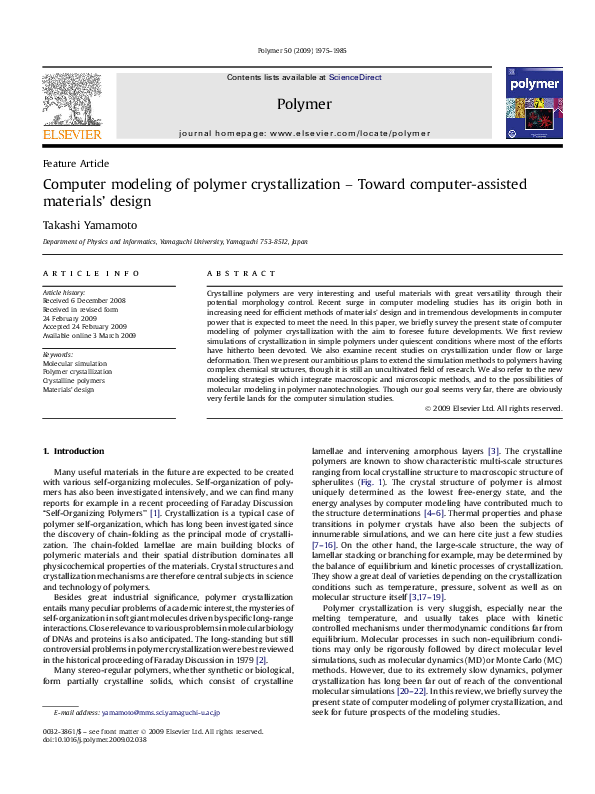 (PDF) Computer modeling of polymer crystallization – Toward computer ...