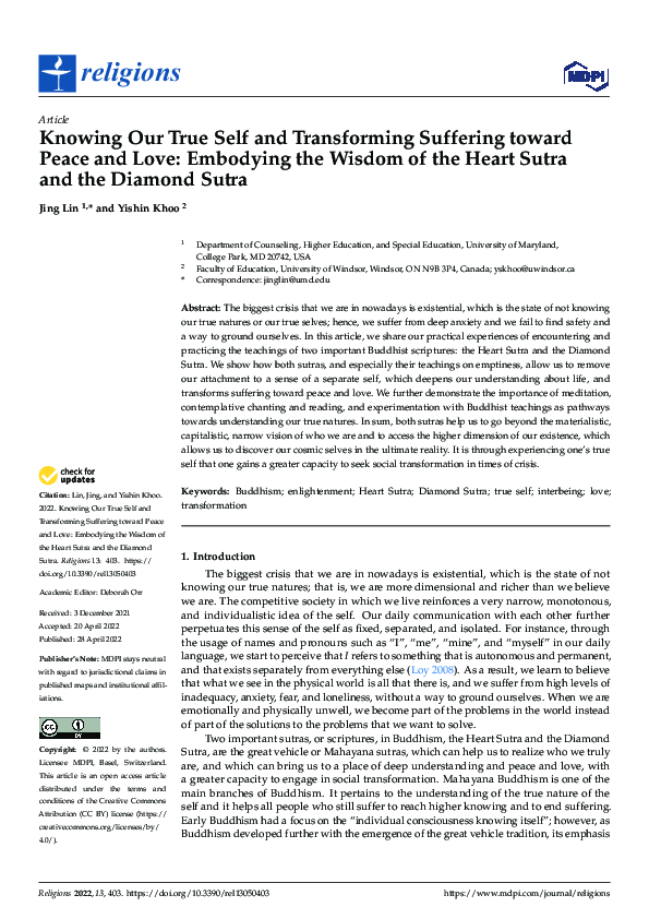 (PDF) Knowing Our True Self and Transforming Suffering toward Peace and ...