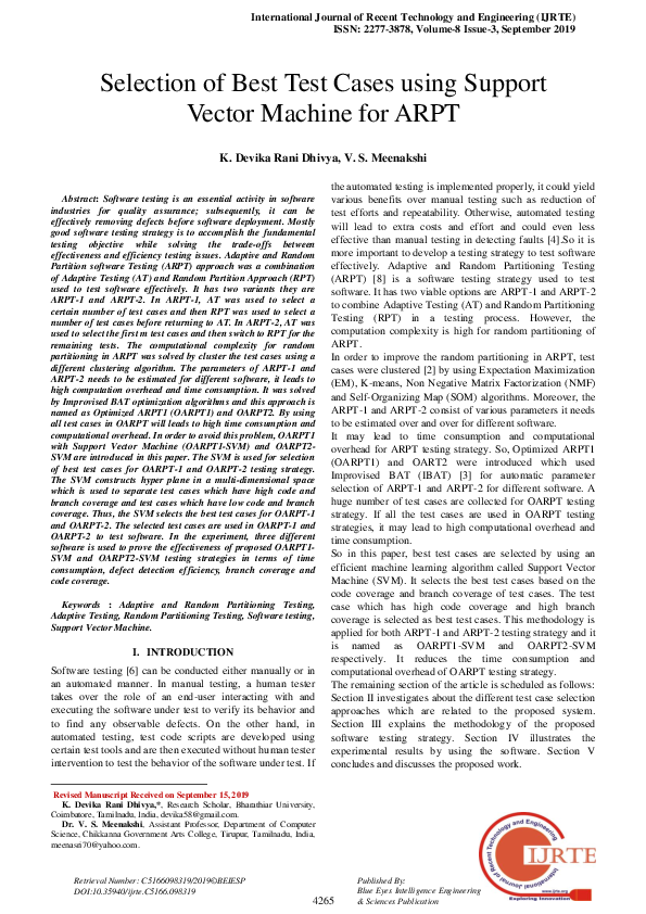 (PDF) Selection of Best Test Cases using Support Vector Machine for ARPT
