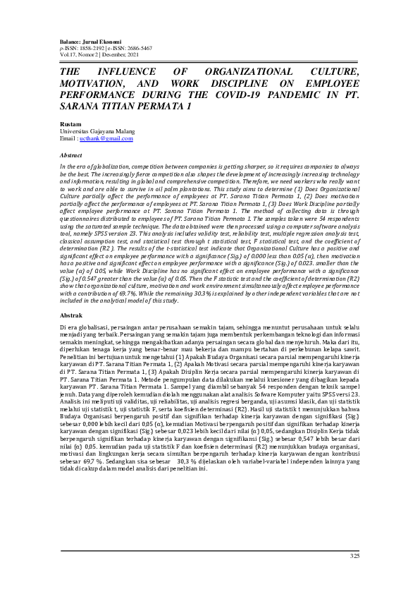 (PDF) The Influence of Organizational Culture, Motivation, and Work ...