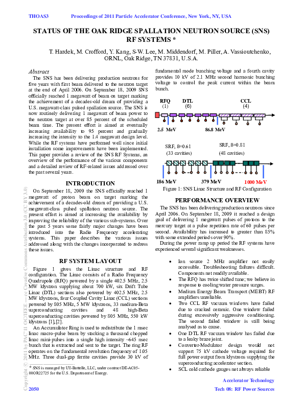 (PDF) Status of the Oak Ridge Spallation Neutron Source (SNS) RF Systems