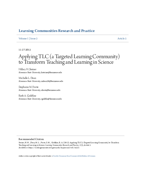 (PDF) Applying TLC (a Targeted Learning Community) to Transform ...