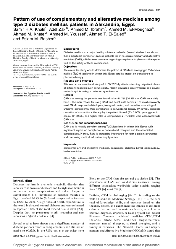 (PDF) Pattern of use of complementary and alternative medicine among ...