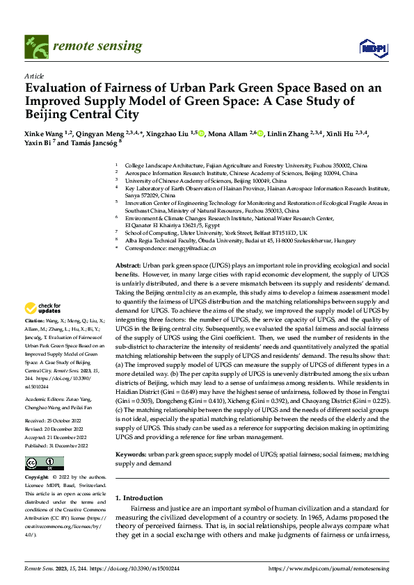 (PDF) Evaluation of Fairness of Urban Park Green Space Based on an ...