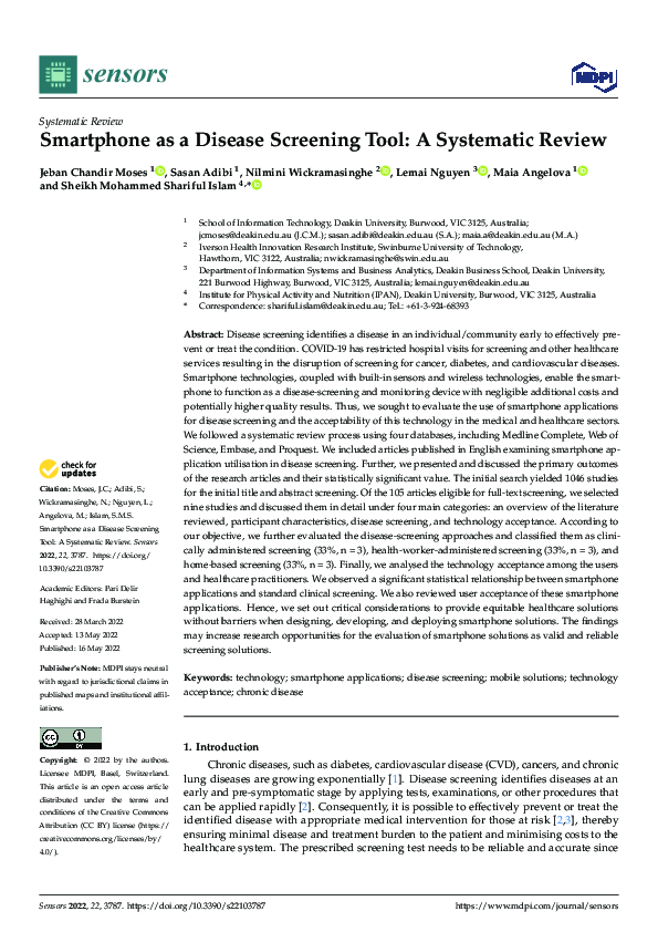 (PDF) Smartphone as a Disease Screening Tool: A Systematic Review