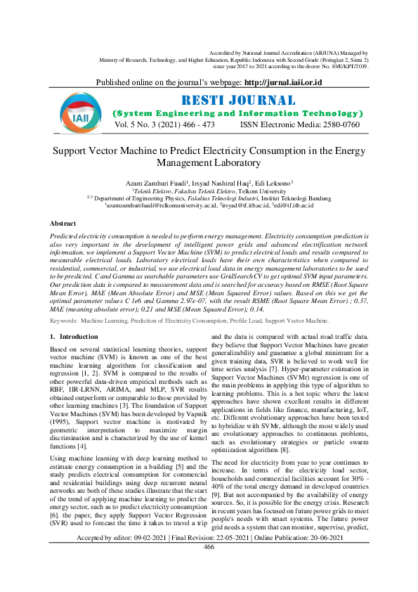 (PDF) Support Vector Machine to Predict Electricity Consumption in the ...