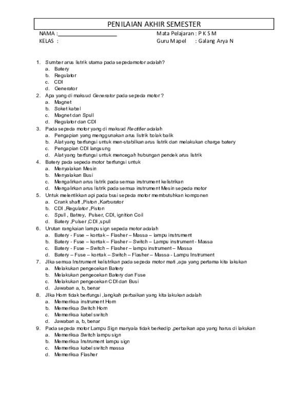 SOAL PAS NESKLAR 2021 PKSM KELISTRIKAN XII