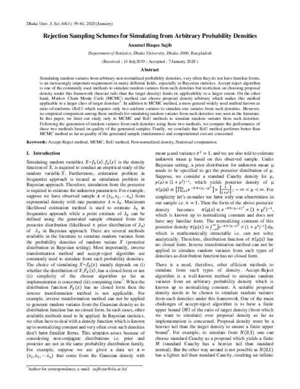 (PDF) Rejection Sampling Schemes for Simulating from Arbitrary ...