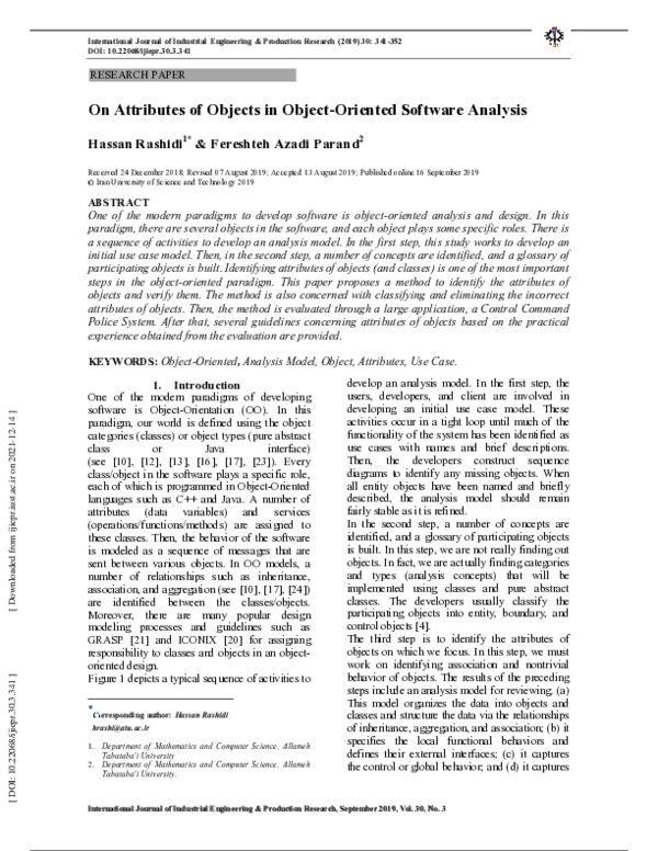 (PDF) On Attributes of Objects in Object-Oriented Software Analysis
