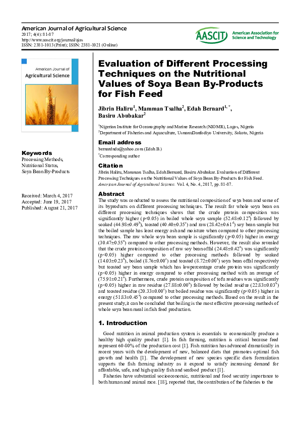 (PDF) Evaluation of Different Processing Techniques on the Nutritional ...