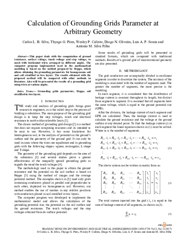 (PDF) Calculation of Grounding Grids Parameter at Arbitrary Geometry