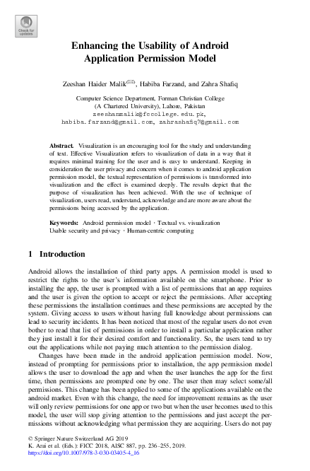 (PDF) Enhancing the Usability of Android Application Permission Model