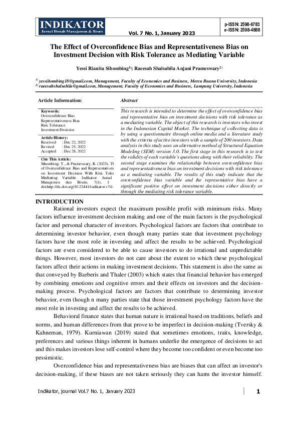 (PDF) The Effect of Overconfidence Bias and Representativeness Bias on ...