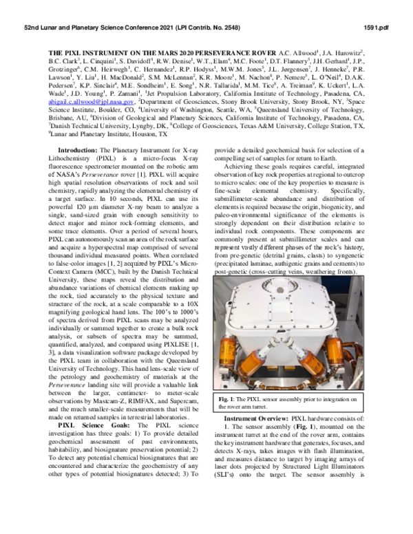 (PDF) The PIXL Instrument on the Mars 2020 Perseverance Rover
