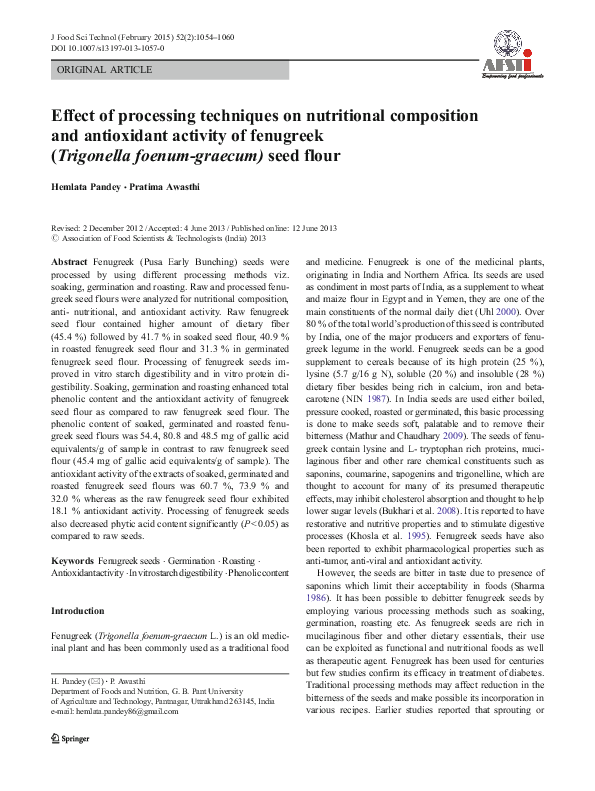 (PDF) Effect of processing techniques on nutritional composition and ...