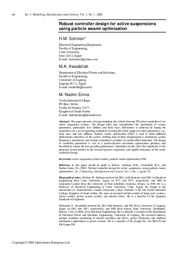 (PDF) Robust controller design for active suspensions using particle ...