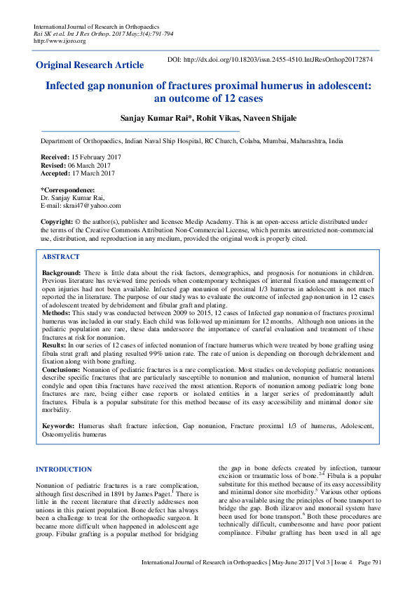 (PDF) Infected gap nonunion of fractures proximal humerus in adolescent ...