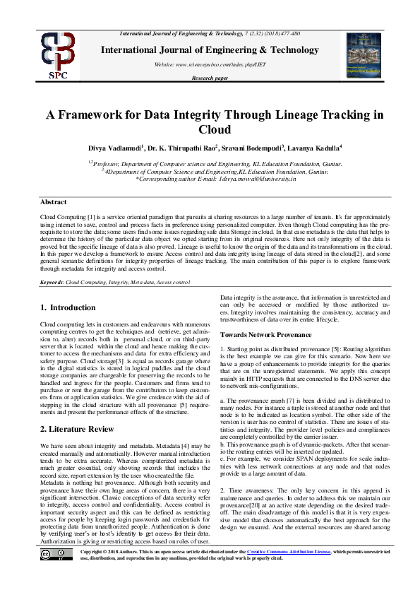 (PDF) A Framework for Data Integrity Through Lineage Tracking in Cloud