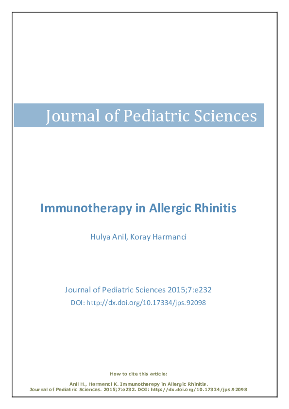 (PDF) Immunotherapy in Allergic Rhinitis