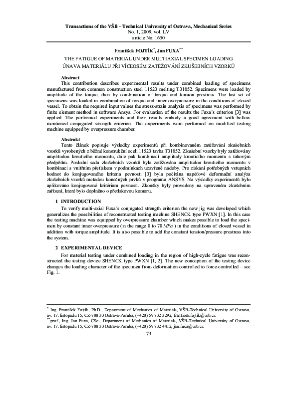 (PDF) The fatigue of material under multiaxial specimen loading