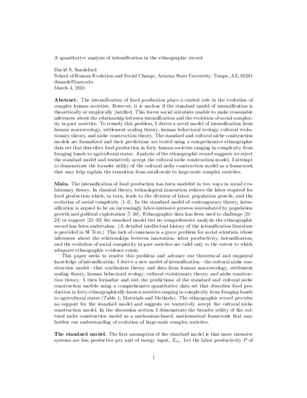 (PDF) A quantitative analysis of intensification in the ethnographic record