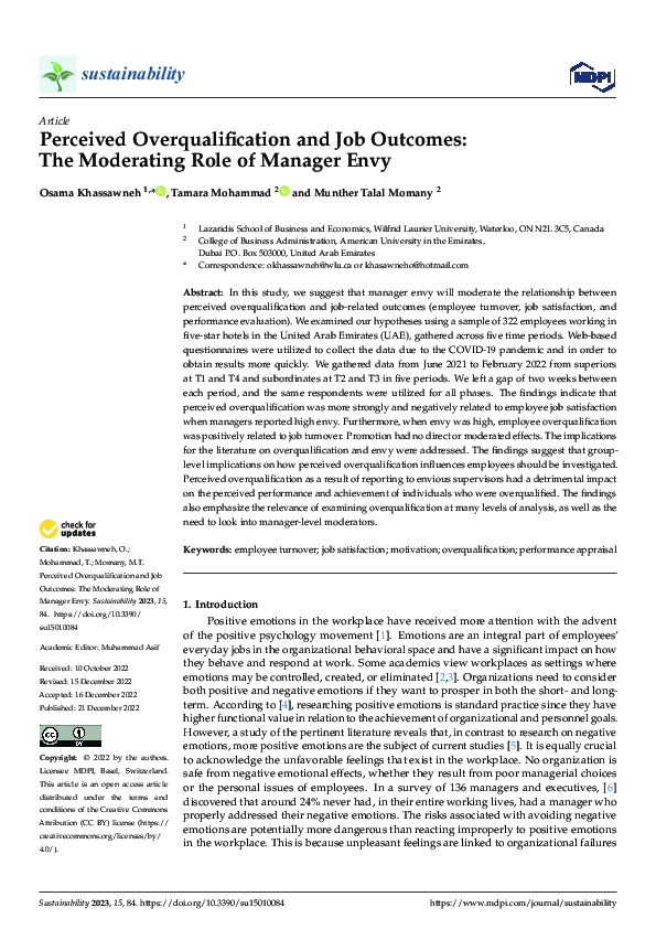 (PDF) Perceived Overqualification and Job Outcomes: The Moderating Role ...