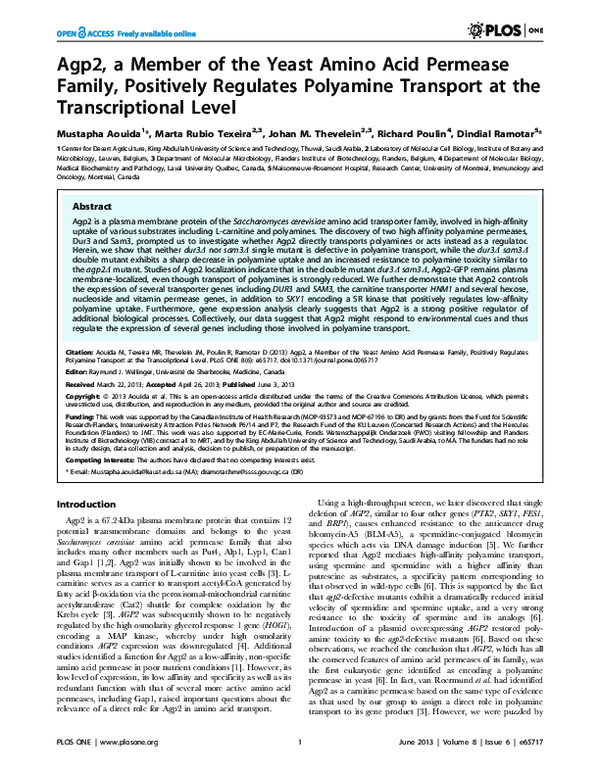 (PDF) Agp2, a Member of the Yeast Amino Acid Permease Family ...