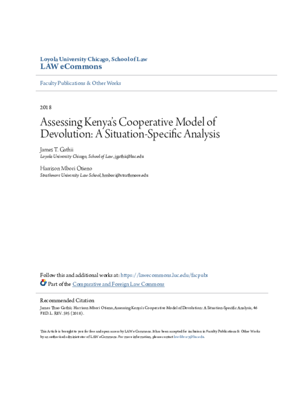 (PDF) Assessing Kenya's Cooperative Model of Devolution: A Situation ...