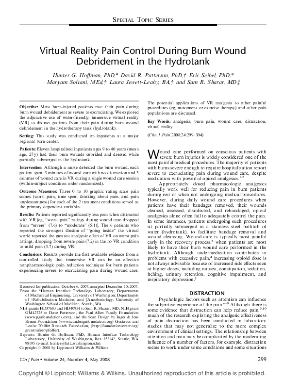 (PDF) Virtual Reality Pain Control During Burn Wound Debridement in the