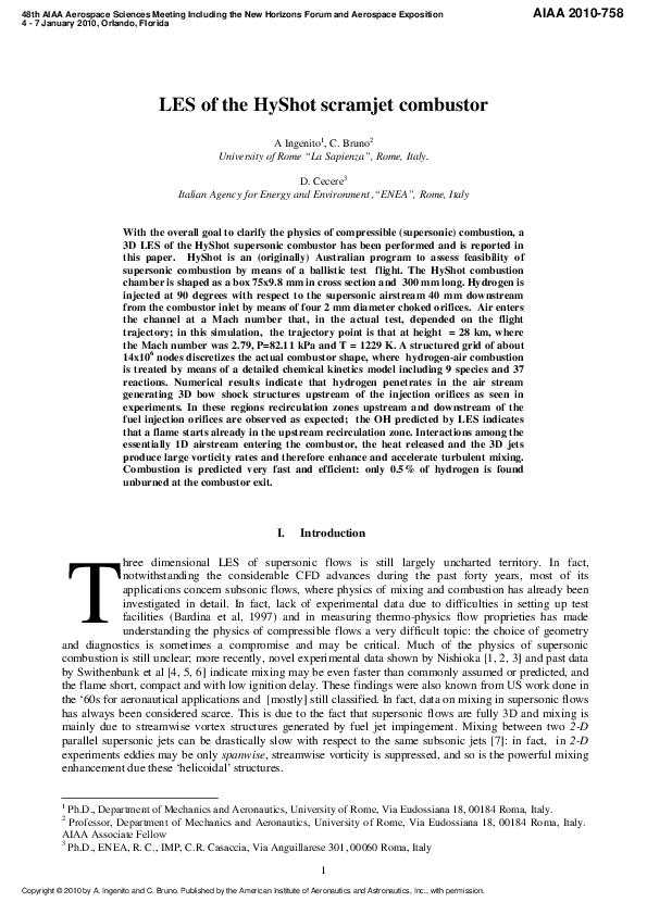 (PDF) LES of the Hyshot Scramjet Combustor