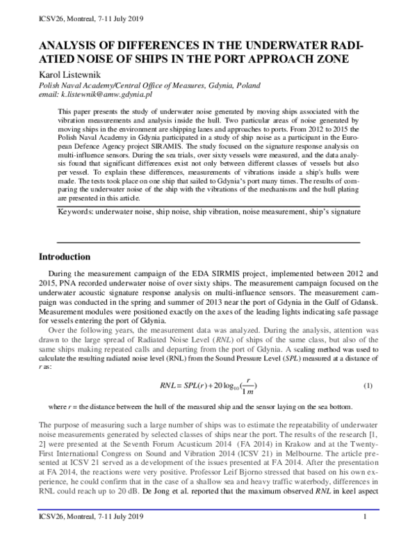 (PDF) Analysis of Differences in the Underwater Radi- Atied Noise of ...