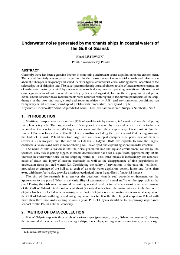 (PDF) Underwater noise generated by merchants ships in coastal waters ...