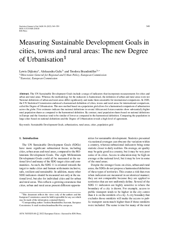 (PDF) Measuring Sustainable Development Goals in cities, towns and ...