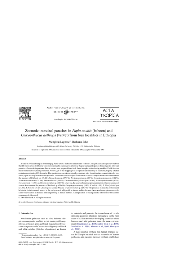 (PDF) Zoonotic intestinal parasites in Papio anubis (baboon) and ...
