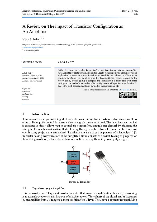 (PDF) A Review on The impact of Transistor Configuration as an