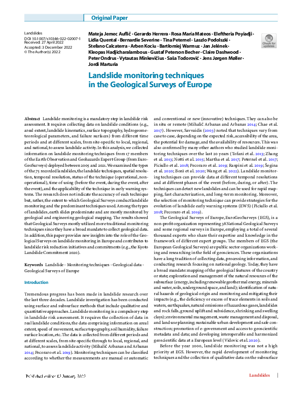 (PDF) Landslide monitoring techniques in the Geological Surveys of Europe