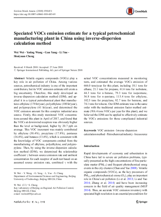 (PDF) Speciated VOCs emission estimate for a typical petrochemical ...