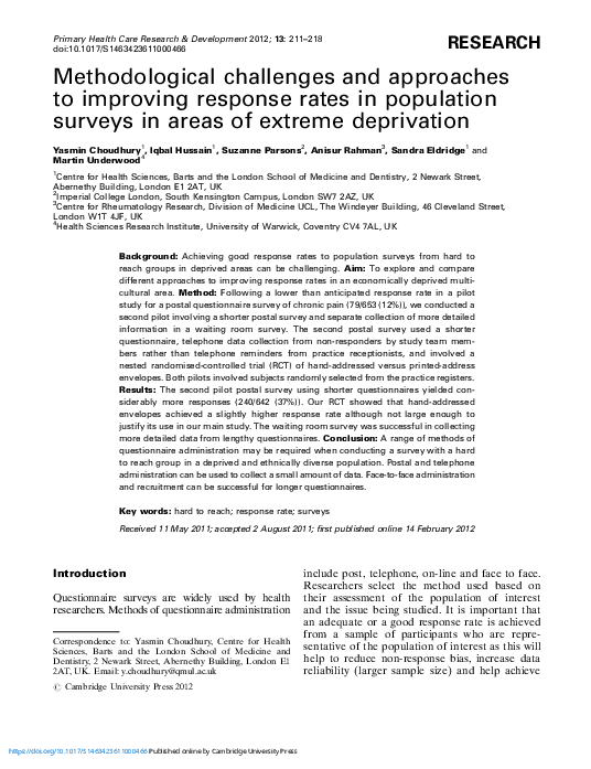 (PDF) Methodological challenges and approaches to improving response ...