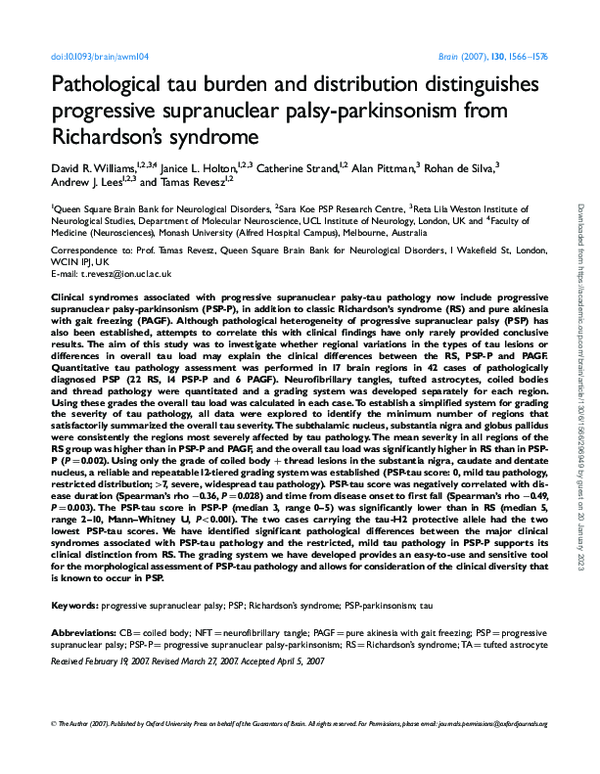 (PDF) Pathological tau burden and distribution distinguishes ...