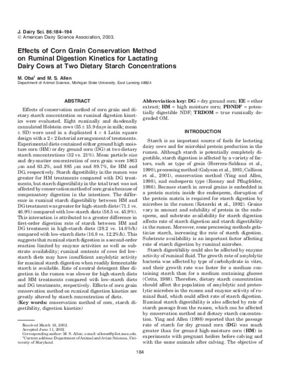 (PDF) Effects of Corn Grain Conservation Method on Ruminal Digestion ...