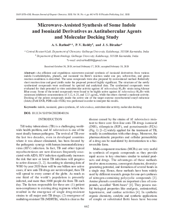 (PDF) Microwave-Assisted Synthesis of Some Indole and Isoniazid ...