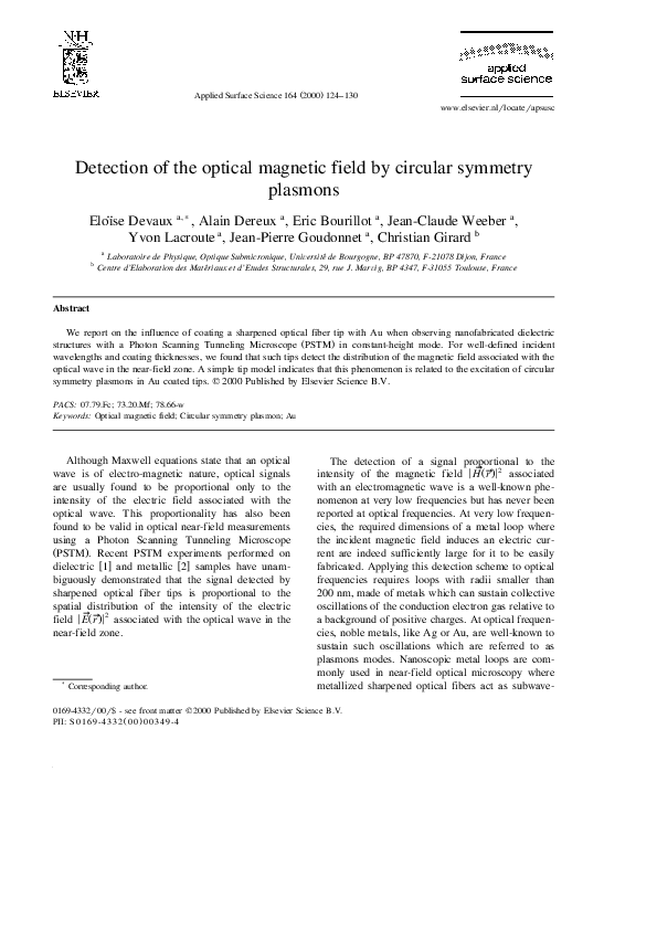 (PDF) Detection of the optical magnetic field by circular symmetry plasmons