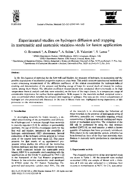 (PDF) Experimental studies on hydrogen diffusion and trapping in ...