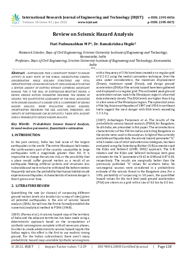 Pdf Review On Seismic Hazard Analysis