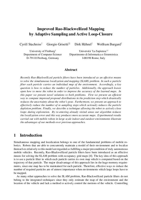 (PDF) Improved Rao-Blackwellized mapping by adaptive sampling and ...