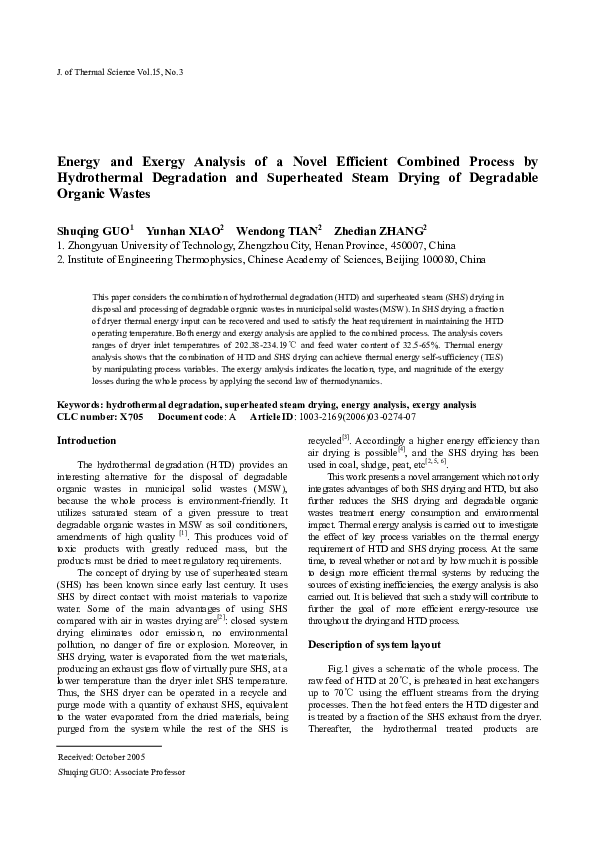(PDF) Energy and exergy analysis of a novel efficient combined process ...