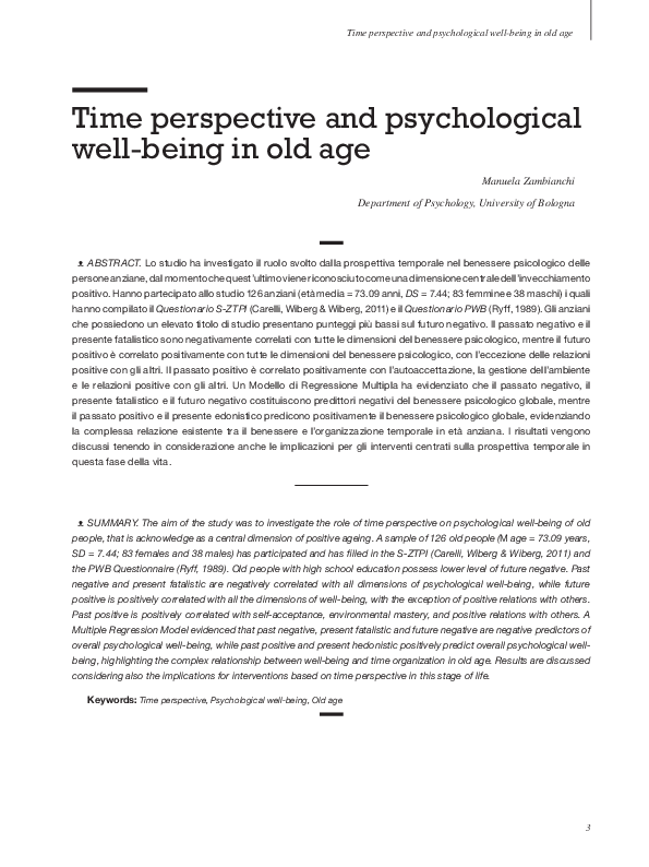 (PDF) Time perspective and psychological well-being in old age