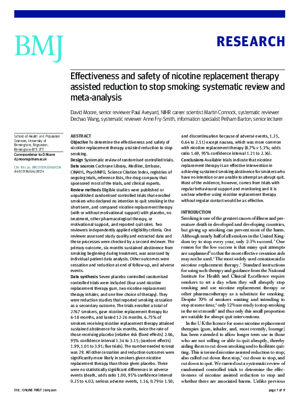 (PDF) Effectiveness and safety of nicotine replacement therapy assisted ...